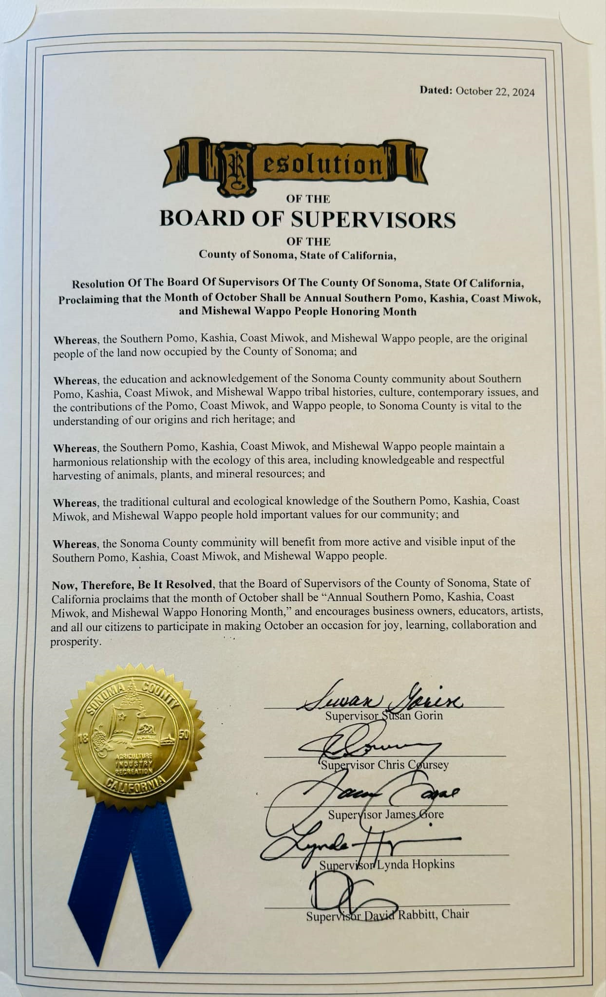 County of Sonoma Proclamation